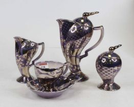 A Chelsea Works Burslem Moreland Art Deco style lustre glazed part tea service, comprising tea