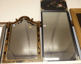 A reproduction chinoiserie black lacquered wall mirror, 50 x 120cm; together with another smaller (