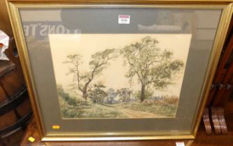 M.R. Norman - Lane at Wherstead, watercolour, signed and dated 1966 lower right, 31 x 42cm