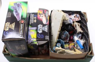 A collection of loose and boxed Star Wars collectibles including a boxed Kenner A-Wing Fighter, a