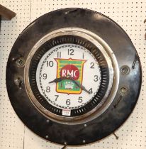 A painted metal electrical circular wall clock