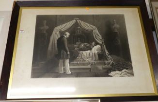 After George Hayter - Wellington visiting the relics of Napoleon, monochrome engraving by James