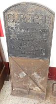 A 19th century black painted cast iron boundary marker titled C.B.P.B Set Out Under the Boundary Act