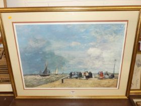 After Louis-Eugene Boudin - The jetty at Trouville, reproduction print, 53 x 78cm