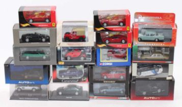 A collection of 1/43rd scale diecasts, with examples including an Auto Art Dodge Viper Coupe, a