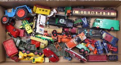 A tray of play-worn diecast with examples including a Corgi Toys Green Hornet, a Matchbox King