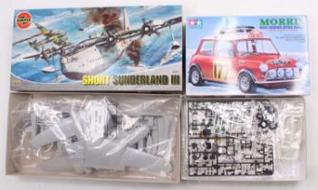 An Airfix 1/72nd scale Short Sunderland III Flying Boat together with a Tamiya 1/24th scale Morris