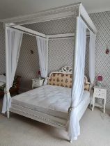 A white painted classical style kingsize full tester bed (currently dismantled)