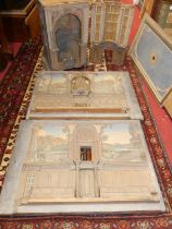 An early 20th century made-up carved and painted oak miniature replica of a church interior,