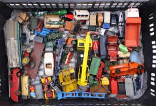 A tray of mixed play-worn diecasts including Dinky, Corgi, and Matchbox Toys, with specific examples