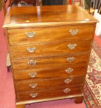 A flame mahogany and cross banded chest of six long drawers, width 83cm Height 110cm, width 83cm,