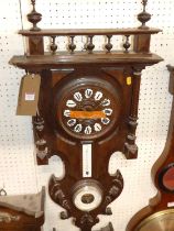 An early 20th century floral carved walnut clock barometer, height 88cm