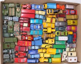 A tray of play-worn Matchbox miniatures, with examples including No. 75 Ford Thunderbird, No. 20