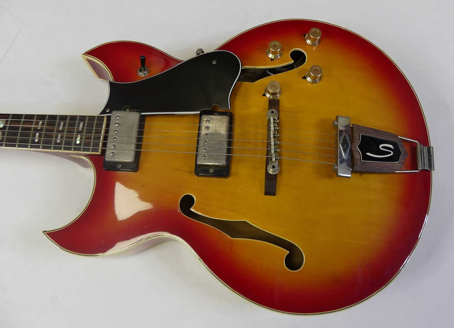 A 1960's Shaftesbury model 3264 hollow body electric guitar, the laminated maple body in cherry - Image 2 of 9