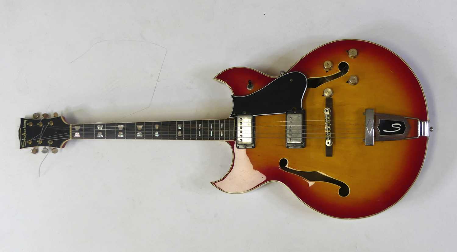 A 1960's Shaftesbury model 3264 hollow body electric guitar, the laminated maple body in cherry - Image 4 of 9