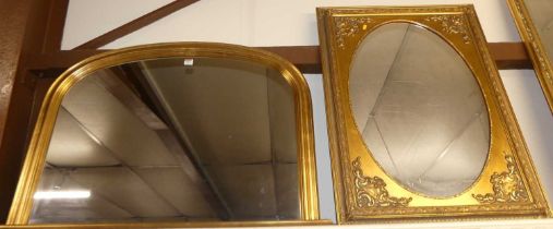A French style gilt composition framed wall mirror, with oval plate, 90 x 66cm; together with a