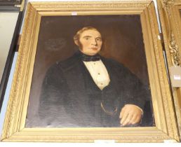 19th century English school - half-length portrait of a gentleman wearing a black jacket and bowtie,