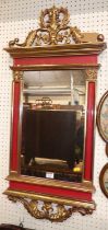 A gilt and red painted classical style rectangular pier mirror, 90 x 40.5cm