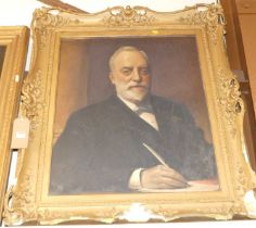 Early 20th century school - half-length portrait of a scholar, oil on canvas, indistinctly signed