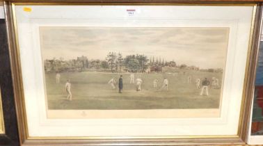 Walter Alfred Cox (1862-1931) - The cricket match, colour engraving, signed in pencil to the margin,