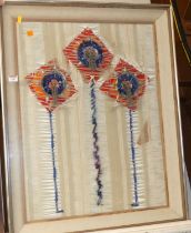 Sunny Sandeman-Allen - Three flowers, mixed media with textiles and glass beads, 72 x 54cm, in