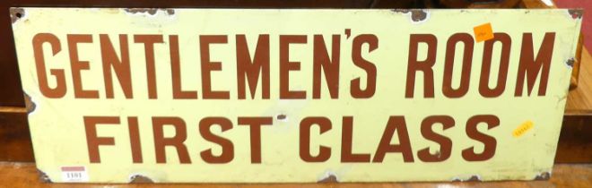 An enamel notice sign 'Gentleman's Room First Class', 60 x 22cm