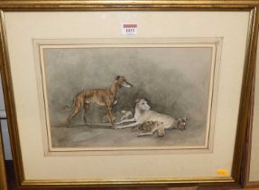 Louise Wood - Family of hunting hounds, watercolour, signed and dated '81 lower left, 22 x 35cm