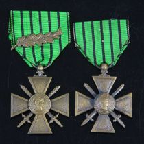 A French WWII War Cross (Croix de Guerre) 1939-1940 Vichy issue, with bronze palm, together with one