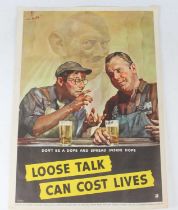 An American WW II lithograph propaganda poster "Don't Be A Dope And Spread The Inside Dope Loose