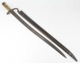 A French model 1866 chassepot bayonet, having a 57cm fullered yataghan shaped steel blade, the