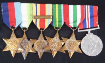 A group of six WW II medals, to include 1939-1945 Star, Atlantic Star, Africa Star with North Africa