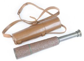 A WW II Scout Regiment brass and leather clad three drawer telescope by Broadhurst Clarkson & Co
