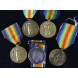 A collection of four WW I Victory medals, naming 25172. PTE. F. TONER. HIGH. LI., 15191 PTE. W.