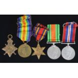 A collection of five medals, to include a WW I 1914-15 Star, naming D.A. 3642. H.J. WILLGRESS. D. H.