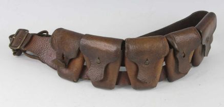 A WW I brown leather bandolier, stamped Middlemore and Lamplaugh Ltd. Walsall, dated 1914,