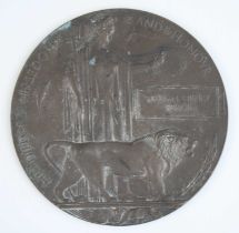 A WW I bronze memorial plaque, naming William Henry Grace.