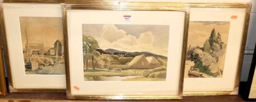 Horace Tuck (Norwich school) - River landscape study with horses grazing, watercolour, signed