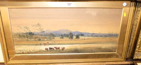 Edward Combes (1830-1895) - Cattle watering at the Canobolas mountains, New South Wales,