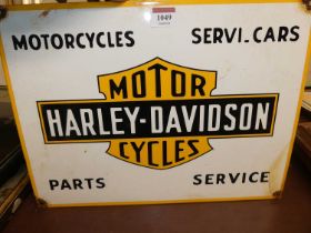 An enamel advertising sign for Harley Davidson Motorcycles, 30 x 40cm Reproduction