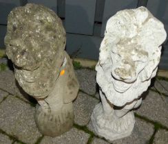 A pair of concrete garden seated lion figures, height 52cm