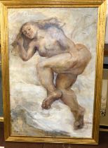 Lind Anso - Figure study of a reclining nude, oil on canvas, signed lower left, 75 x 50cm