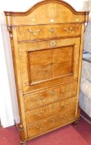 A 19th century provincial French walnut secrétaire à abattant, having an arrangement of four long