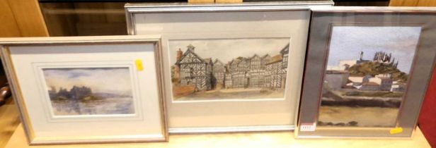 John Belcher - Little Moreton Hall, watercolour; together with two other watercolours (3)