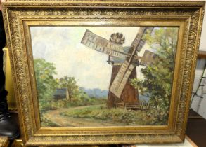 M Watling - Windmill on a country track, oil on canvas, signed lower right, 48 x 61cm