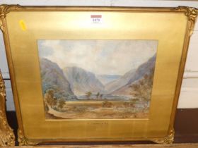 T. Creswick - A mountain loch scene, watercolour, 25 x 32cm Painting with some browning to sky,