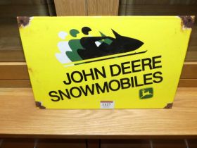 An enamel advertising sign for John Deere Snowmobiles, 20 x 30cm
