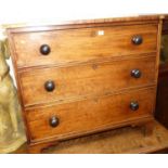 An early 19th century mahogany square front chest of three long graduated drawers, width 92cm