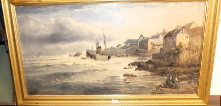 Circa 1900 English school - Harbour scene, watercolour, 50 x 95cm Two marks to bottom otherwise in