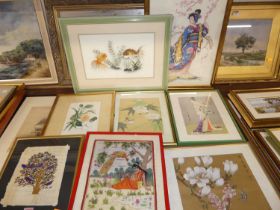 Mixed lot to include Japanese silkwork prints, batik study, Bangladeshi needlework etc (8)