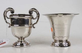 A George V silver twin handled pedestal trophy cup, 3.3oz, h.11cm; together with a Swedish Arts &